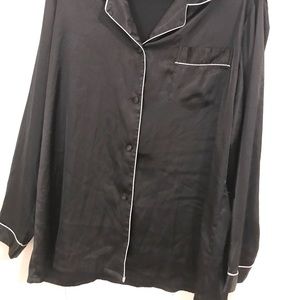 Silk button up black and white pajama shirt